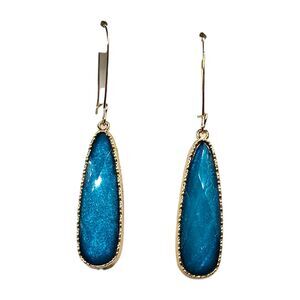 Pierced Teardrop Earrings Faceted Sparkling Pearlized Blue Bead Gold Tone Dangle